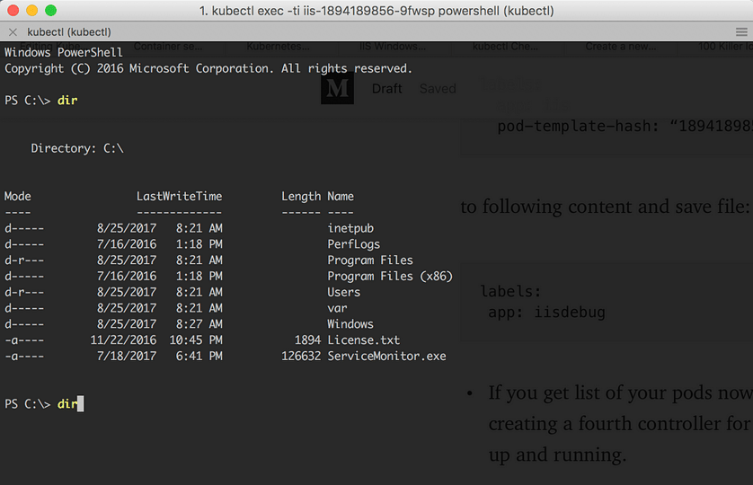 kubectl exec -ti iis-1894189856-9fwsp powershell